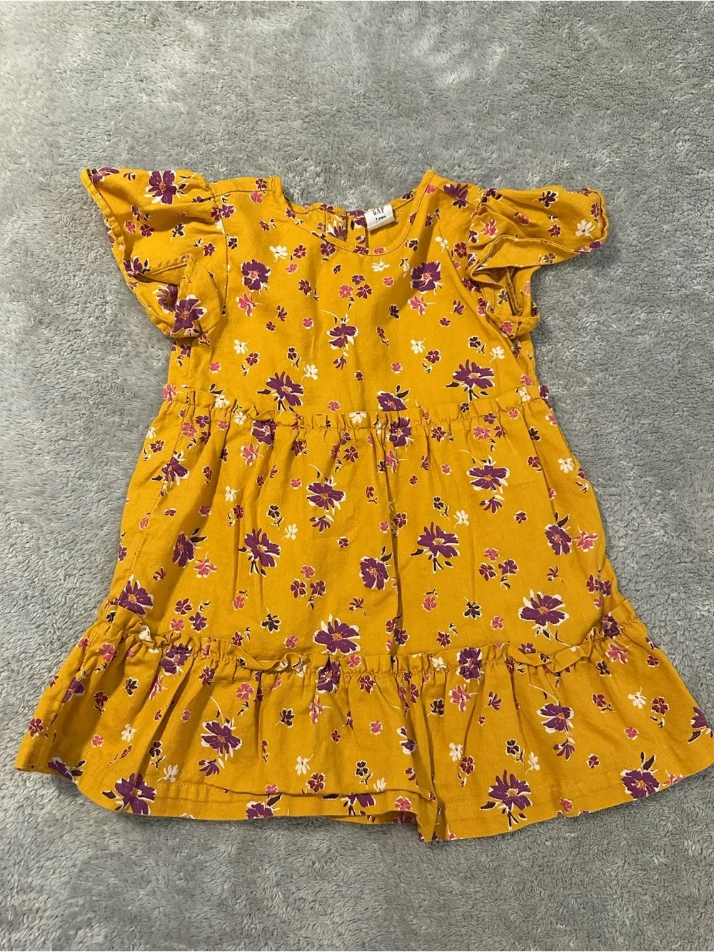 GAP Mustard Yellow Floral Ruffle-Sleeve Dress 2T